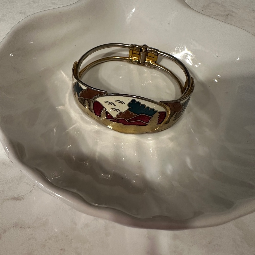 Vintage Mountains and Tree Cloisonne Bracelet